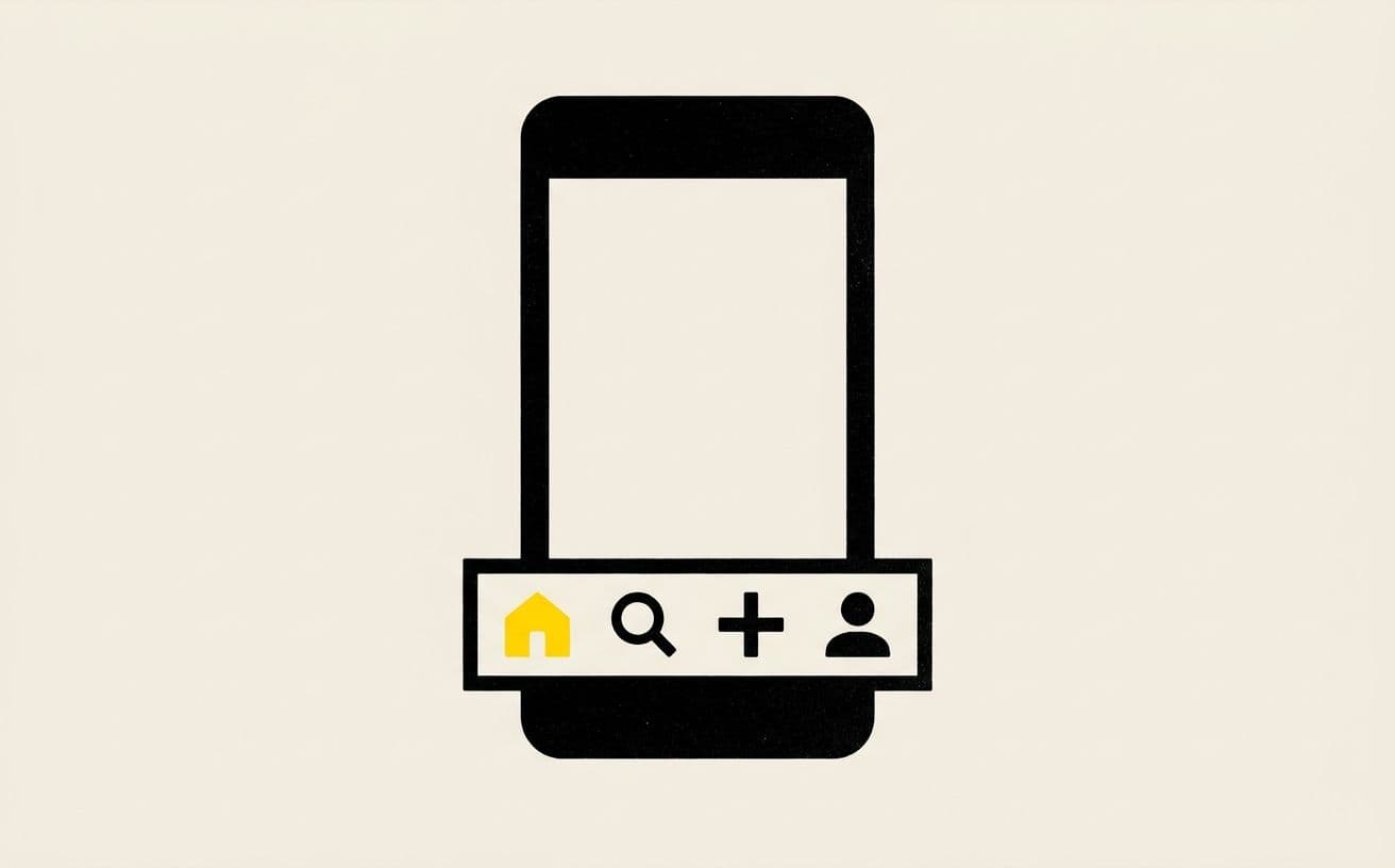 Persistent bottom nav: always visible, always in the thumb zone, beats hamburger menus for 3–5 destinations.