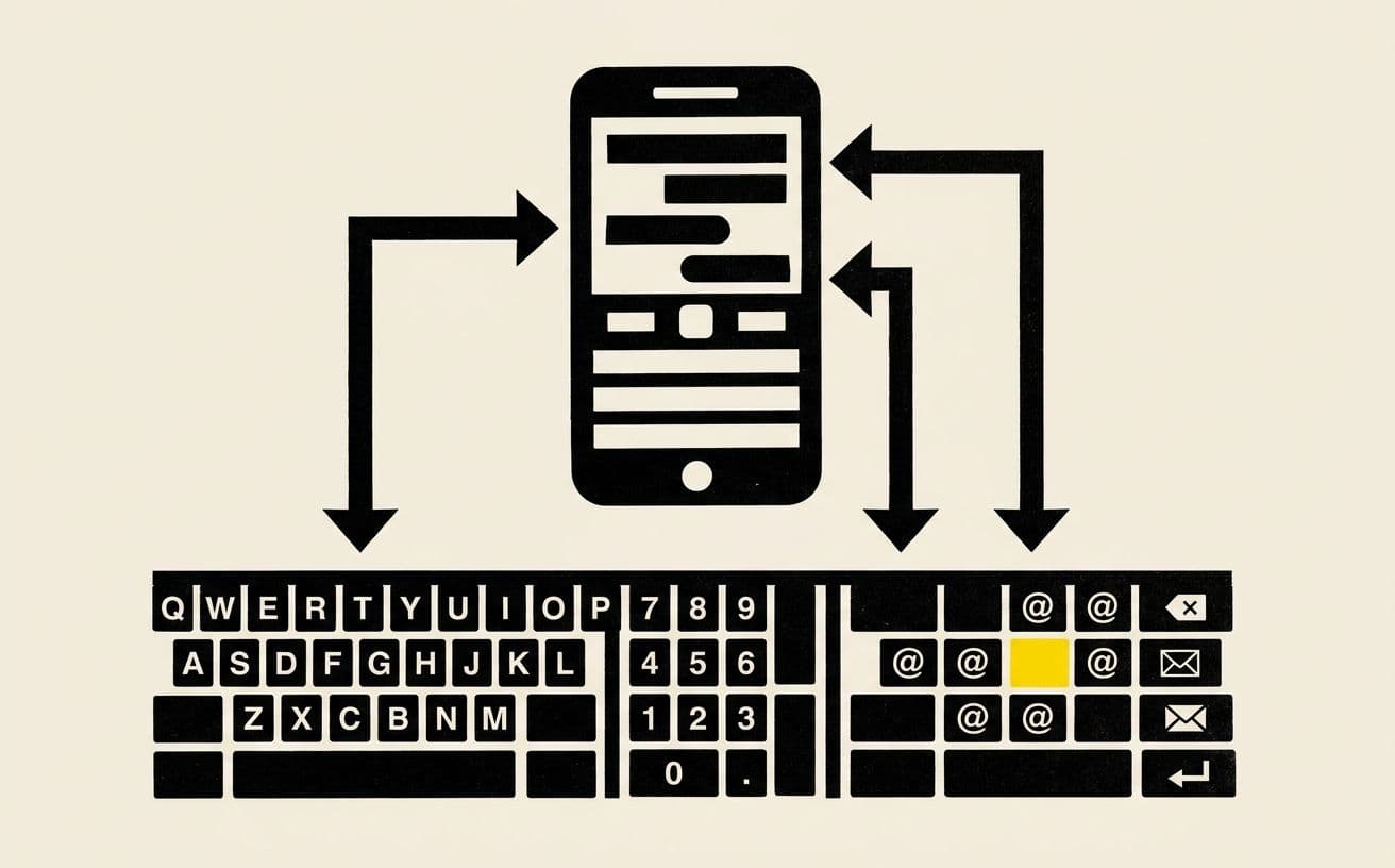 Set type and inputMode correctly and the OS picks the right keyboard. Email fields get the @, phone fields get the numeric pad, URL fields get .com. Two attributes, 20–40% faster form completion.