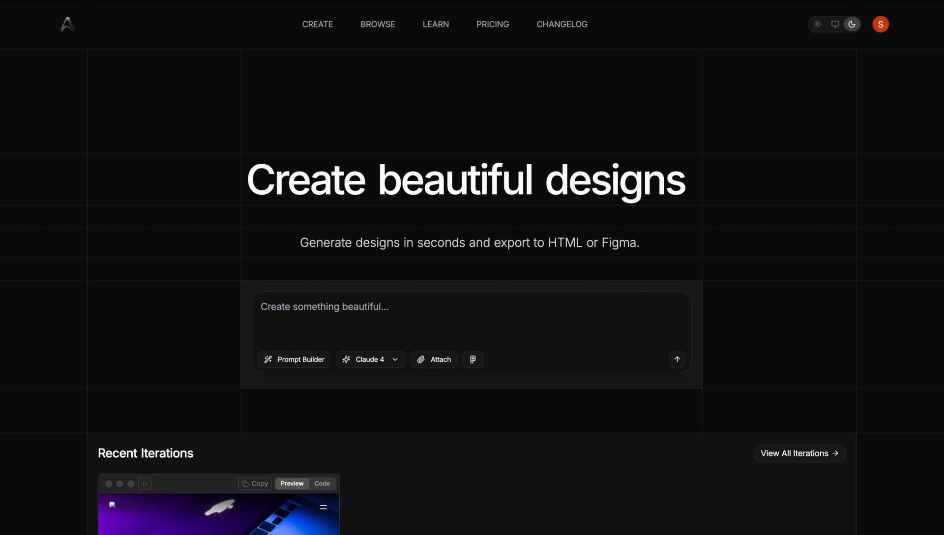 AuraChat AI design assistant turning a prompt into UI
