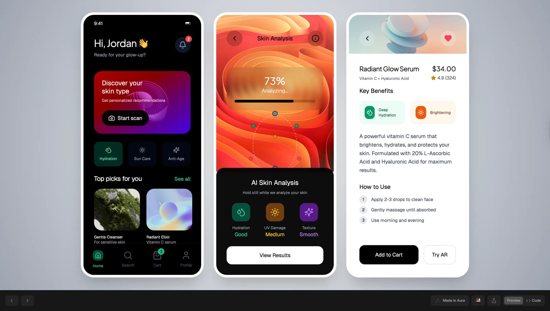 AuraChat prompt builder generating a production-ready UI layout