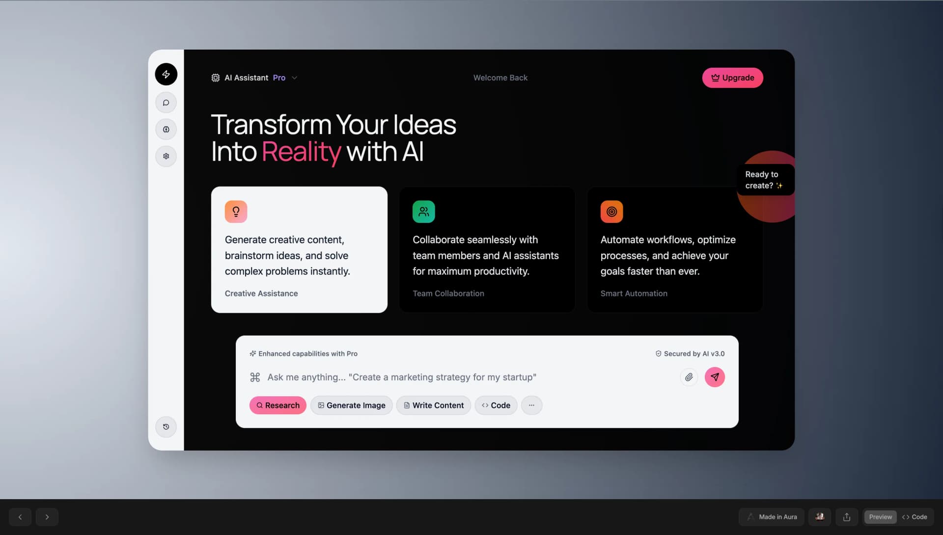 UI design generated from an aura AI prompt in AuraChat