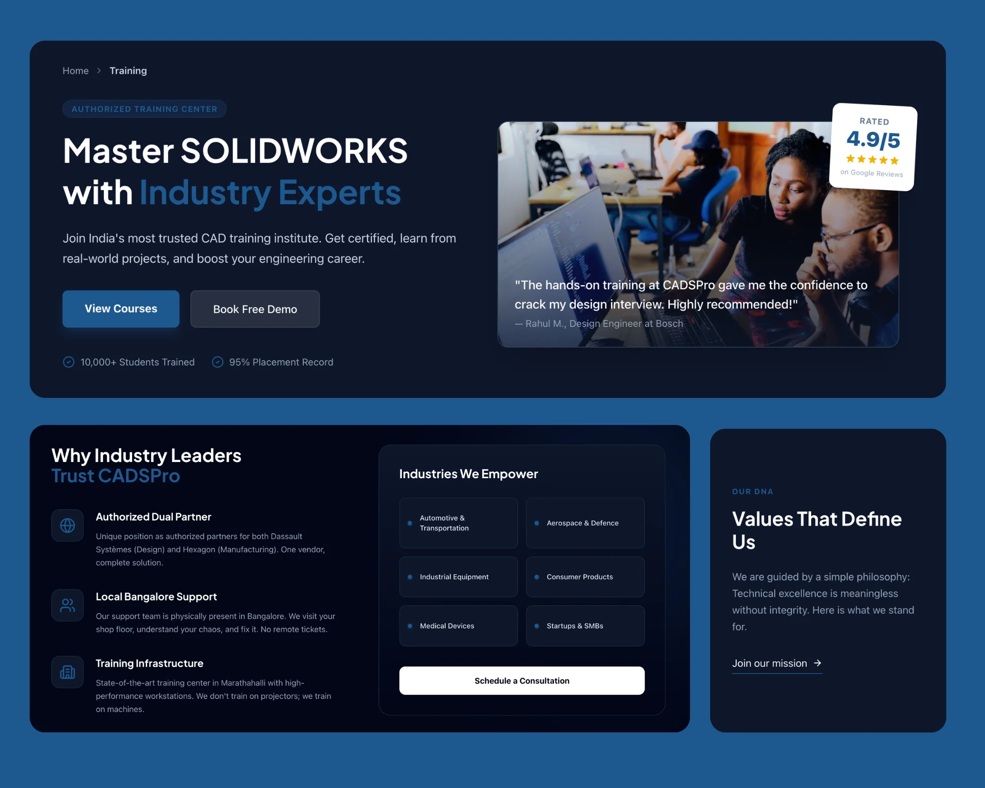 CADSPro training centre and support sections