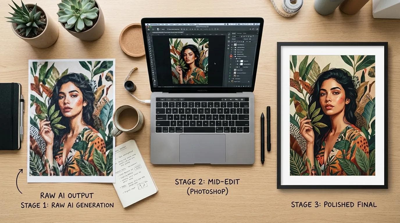 AI output → human edit → delivered asset. Never skip the middle step.