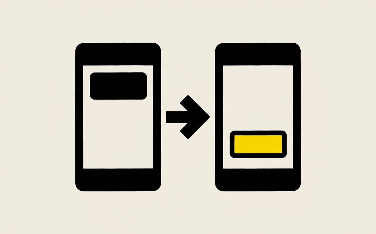 Left: CTA high in the viewport, thumb has to reach. Right: CTA in the natural thumb zone. One placement change can move conversion 10–30%.